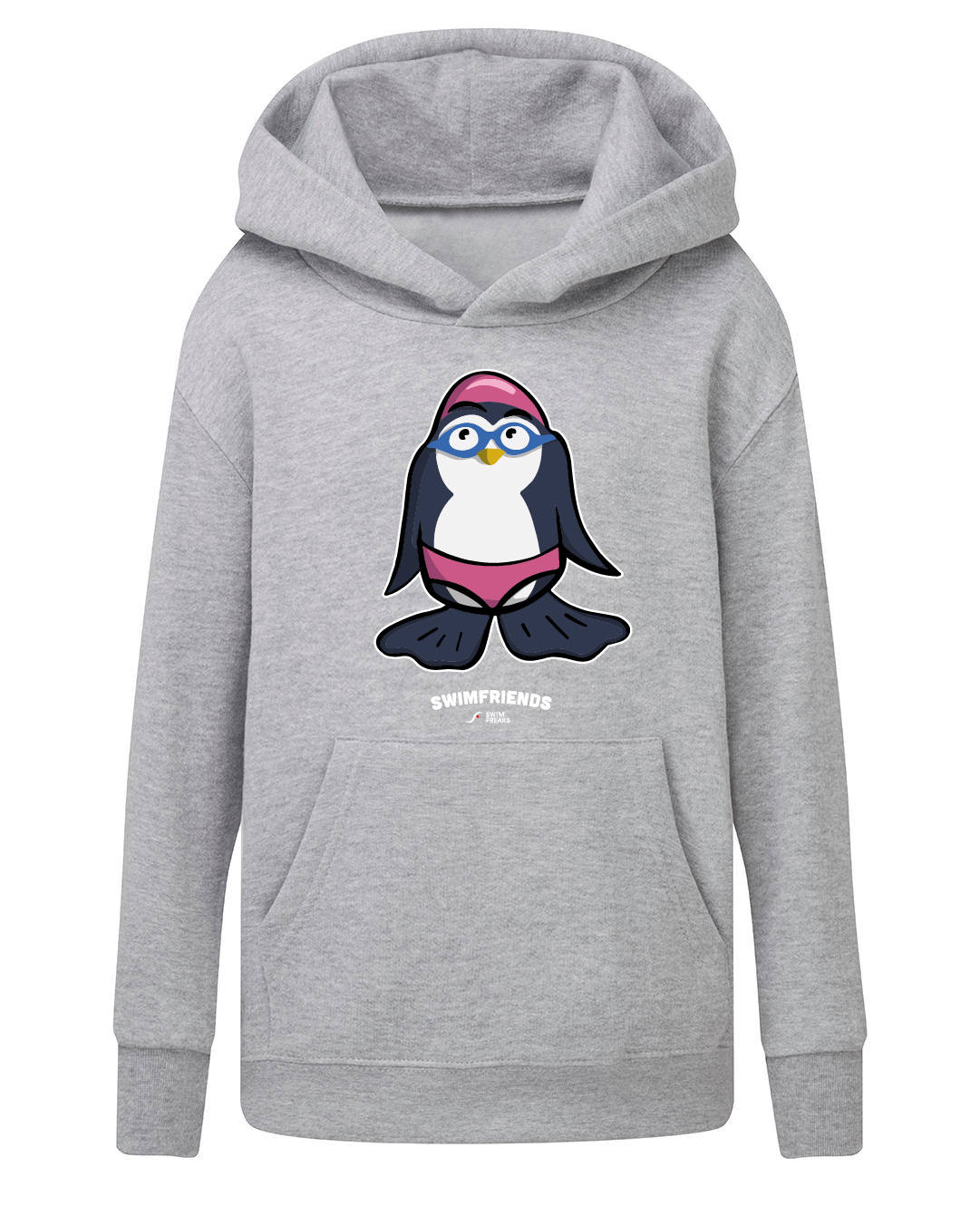 SF_2024_Fin_Hoodie_Kids_grau Fin der Schwimm-Pinguin – Kids Hoodie | Swimfriends Kollektion