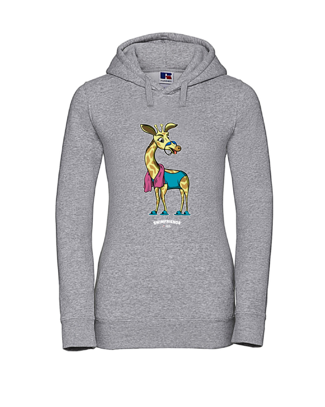SF_2024_Dino_Hoodie_Damen_grau_rs-Kopie-2 Longo die Langstrecken-Giraffe – Damen Hoodie | Swimfriends Kollektion