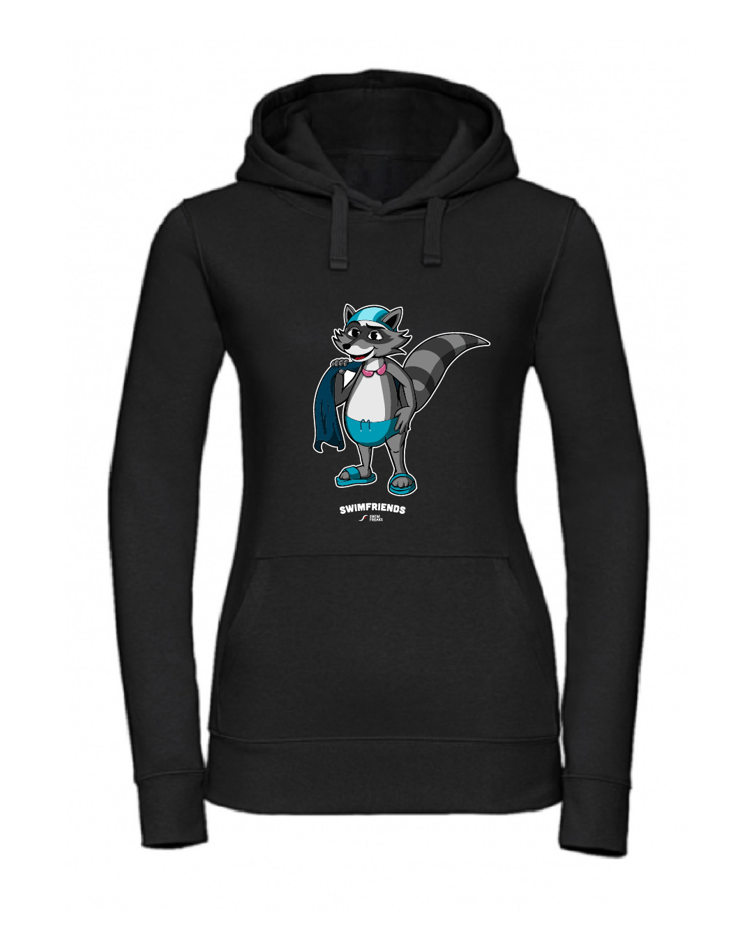 SF_2024_Waschi_Hoodie_Damen_schwarz Waschi Waschbär – Damen Hoodie | Swimfriends Kollektion