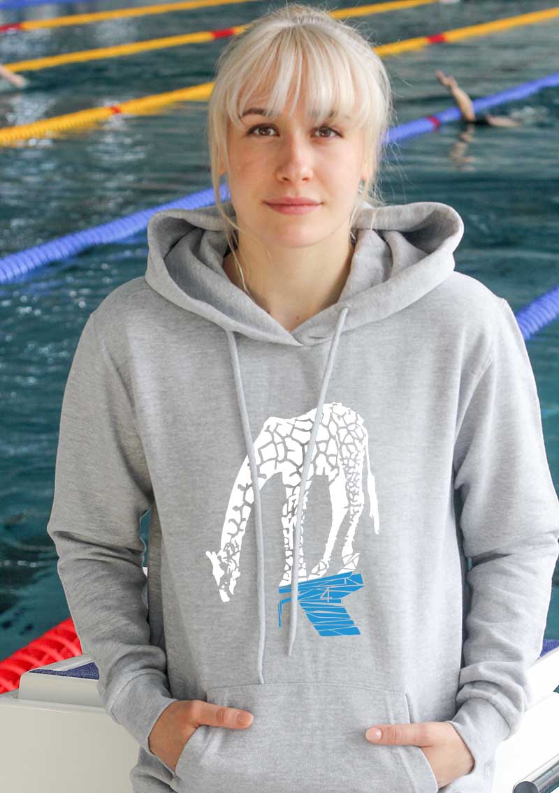 ssS_Hoodie_Damen_Longo_grau Pullover: Longo, die Schwimm-Giraffe | Damen