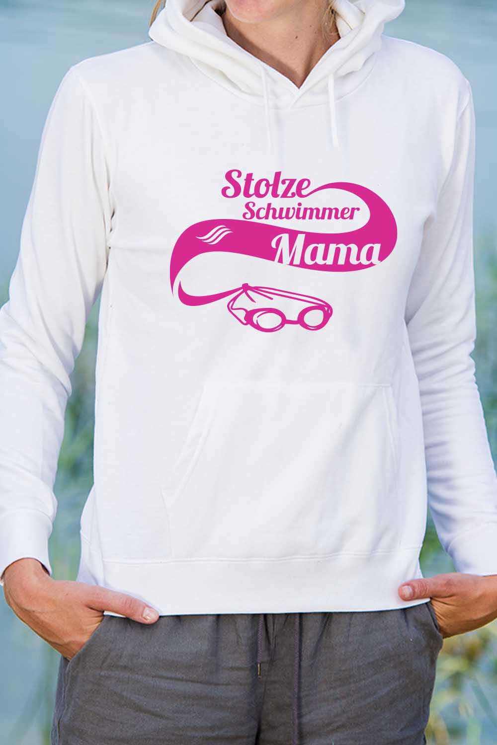 ssS_Hoodie_Damen_SchwimmerMama_weiss Stolze Schwimmer Mama | Pullover