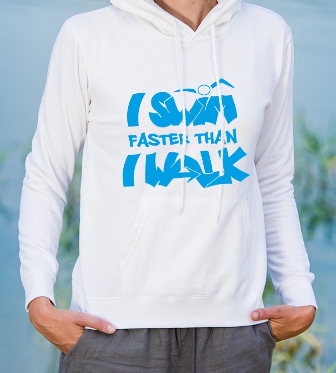 SF_Damen_Hoodie_SwimWalk_weiss Damen Pullover: I swim faster than I walk