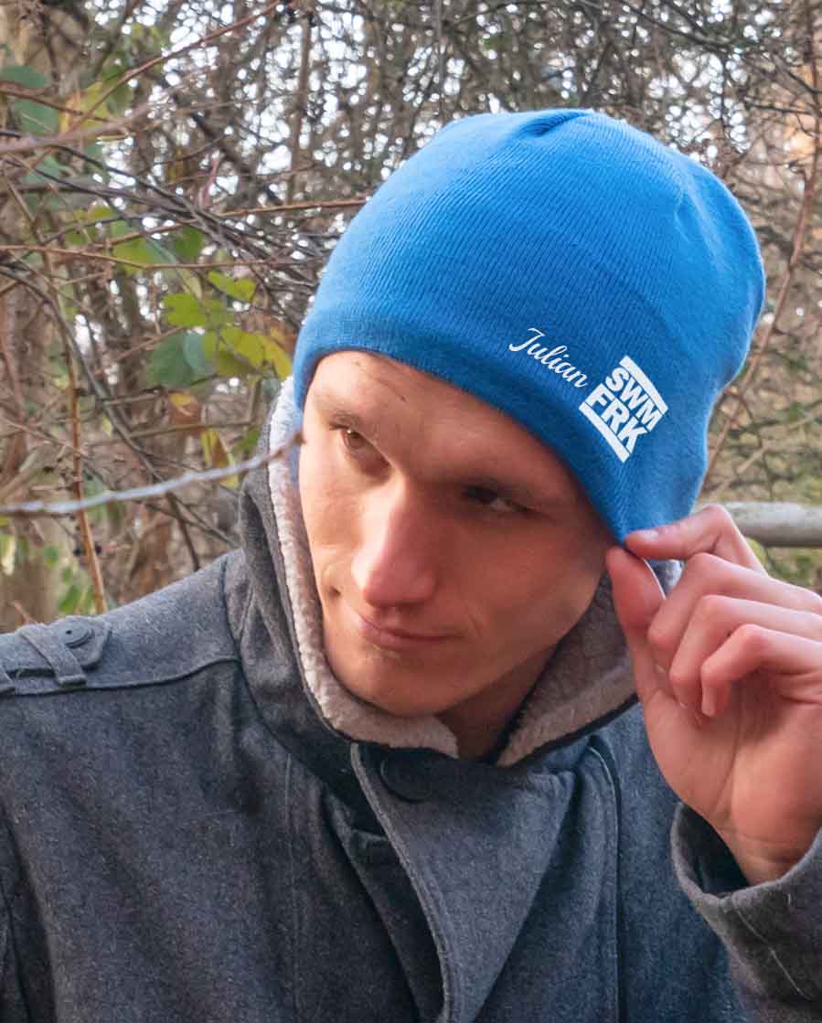 SF_Muetze_Swimfreak_nurblau Swimfreak Mütze (mit Namensdruck)