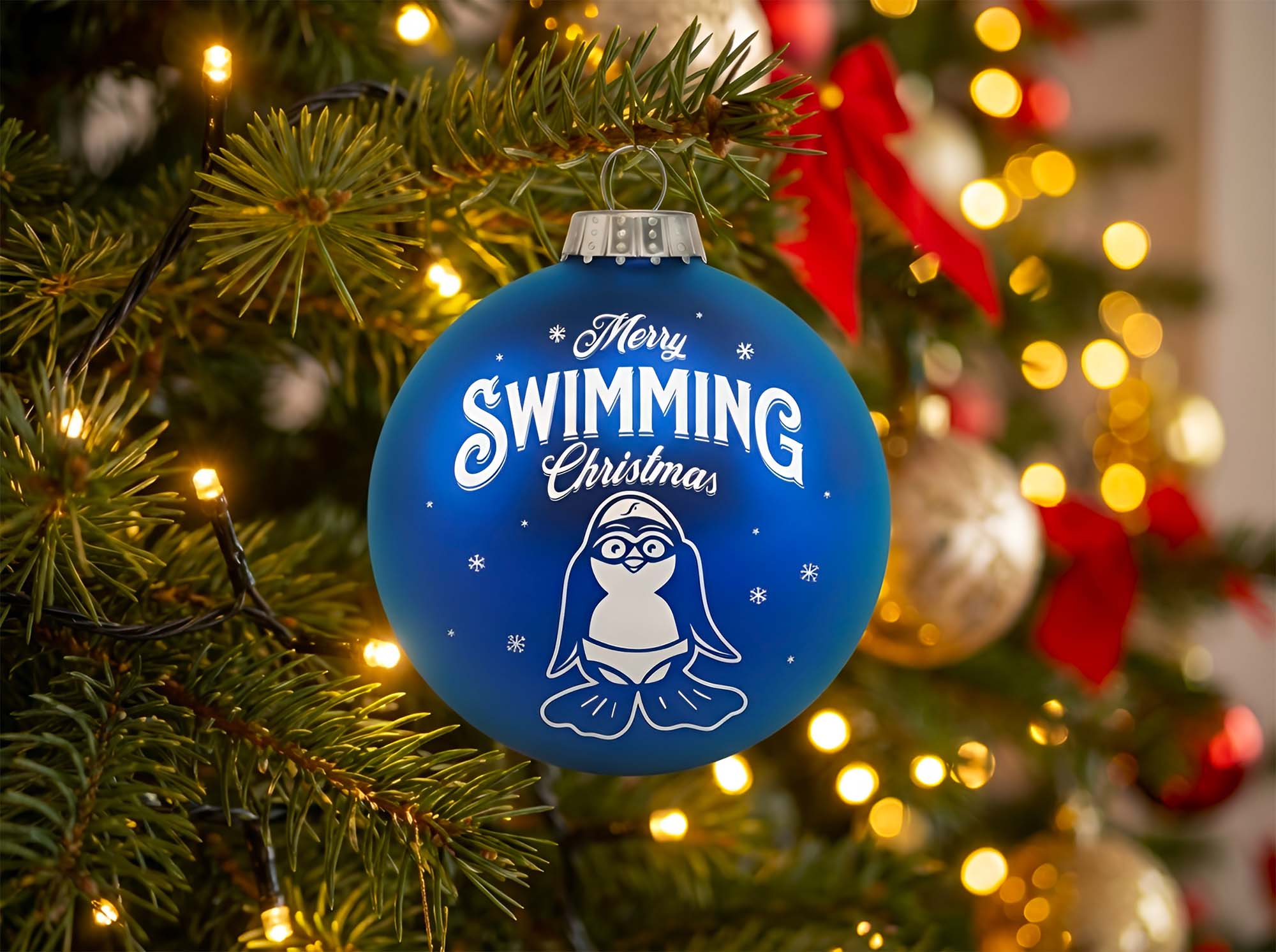 swimfreaks Weihnachtsbaum Kugel "Fin, der Schwimm-Pinguin" | Vorbestellung