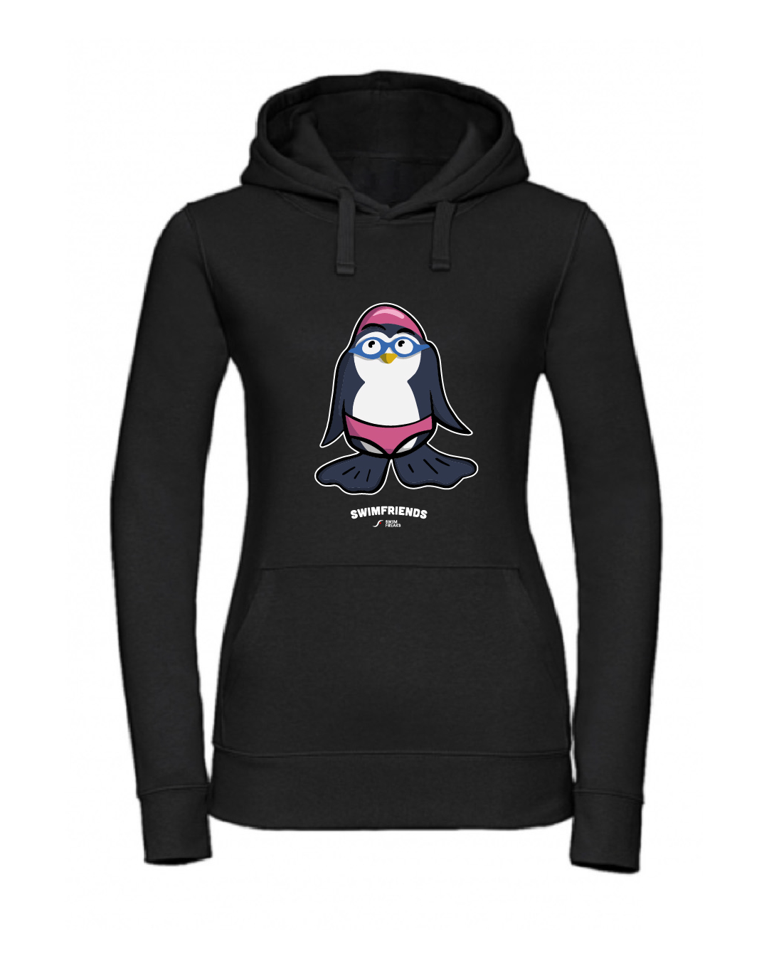 SF_2024_Fin_Hoodie_Damen_schwarz Fin der Schwimm-Pinguin – Damen Hoodie | Swimfriends Kollektion
