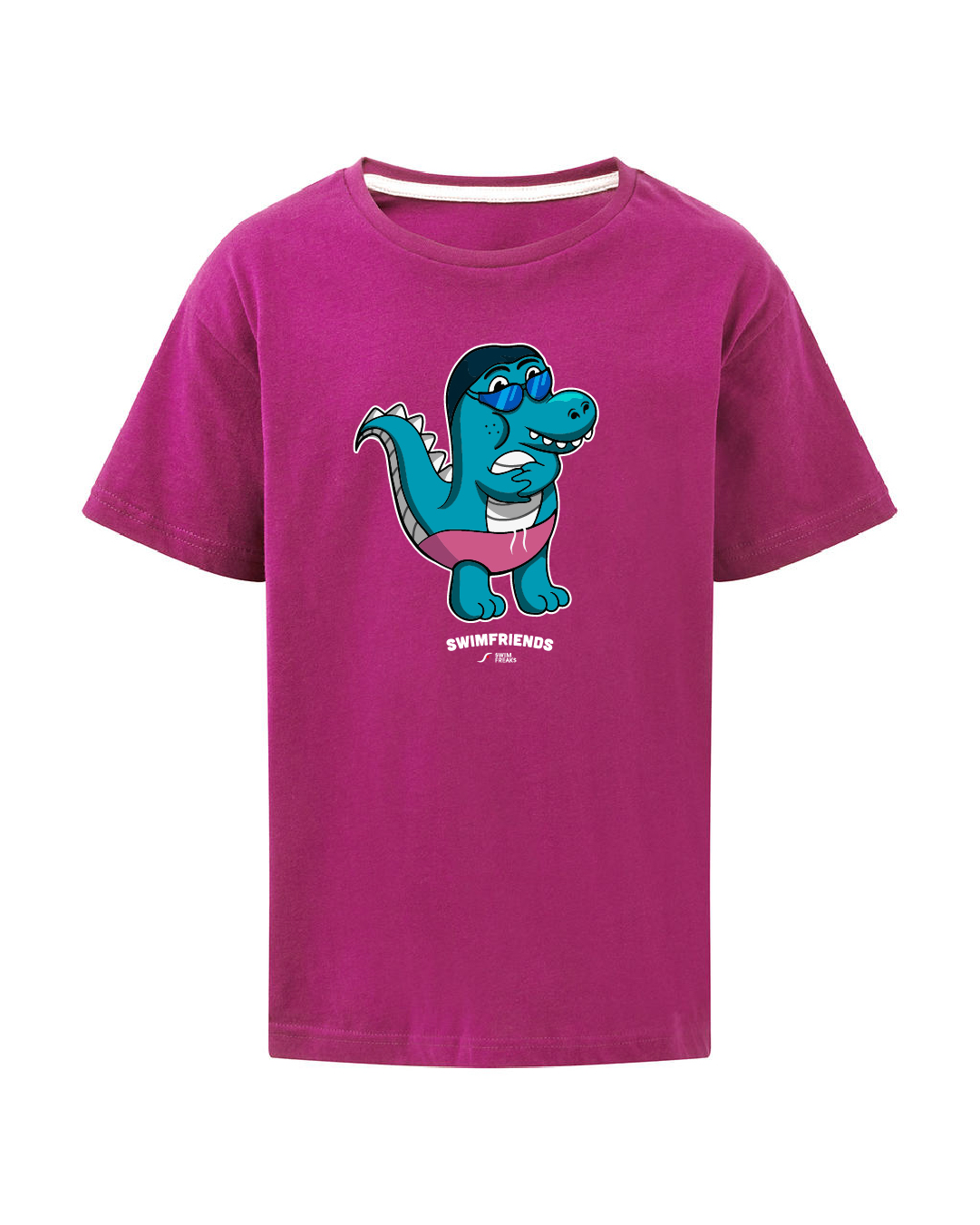 SF_2024_Dino_Shirt_Kids_magenta Lino der Schwimm-Dino – Kids Shirt | Swimfriends Kollektion