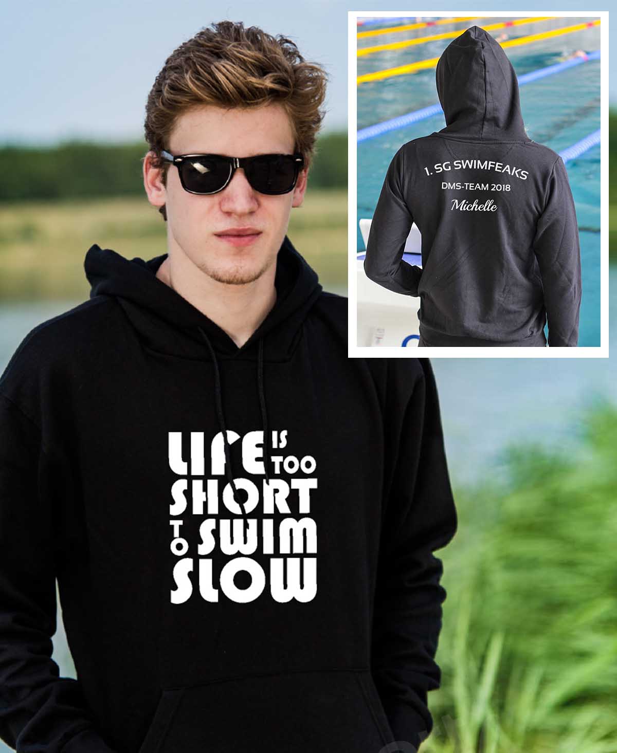 life is too short | Hoodie mit Team-Aufdruck