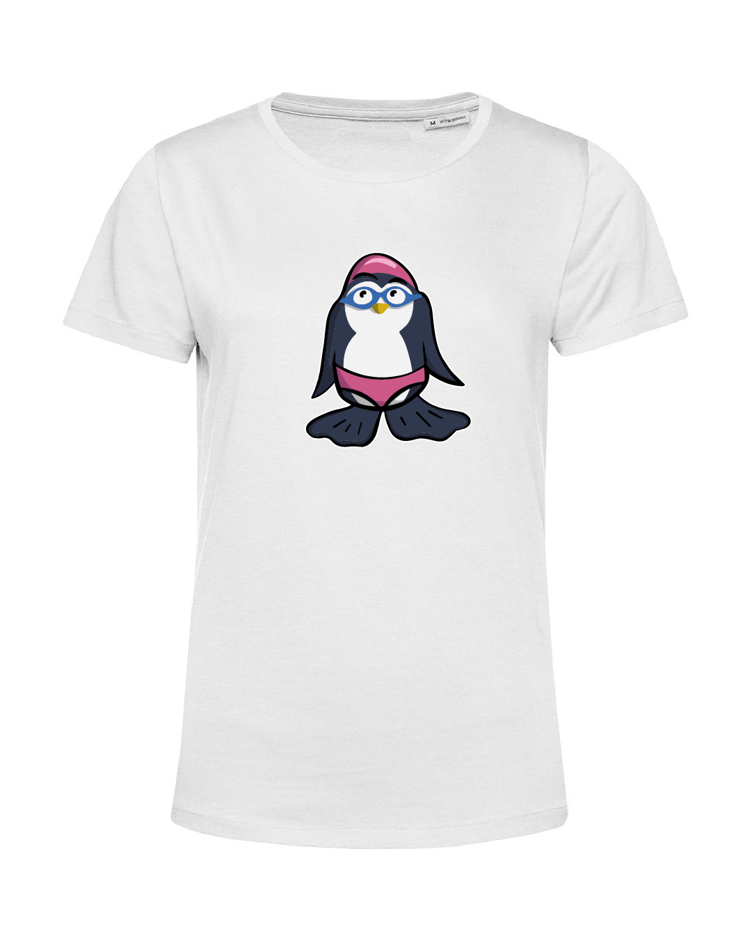 SF_2024_Fin_Shirt_Damen_weiss Fin der Schwimm-Pinguin – Damen Shirt | Swimfriends Kollektion