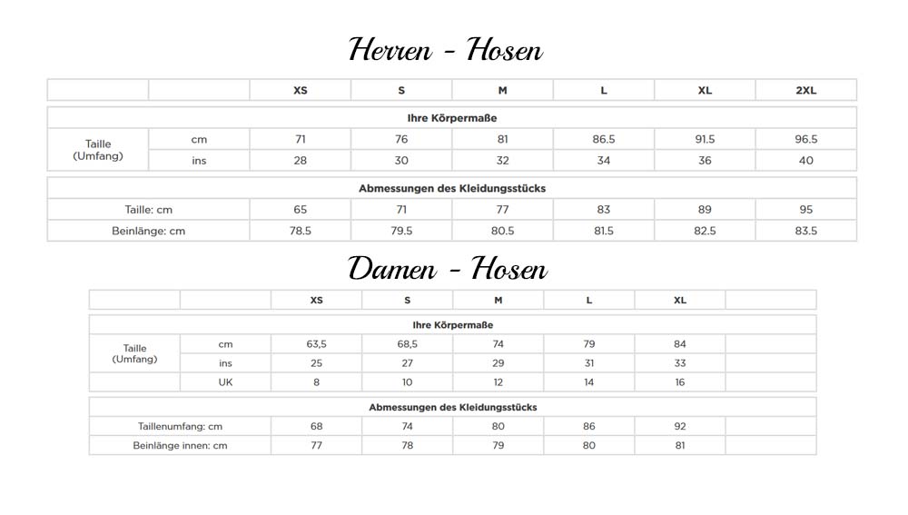 SF_Box10_Groessen Swimfreaks Jogging Pants für Damen und Herren